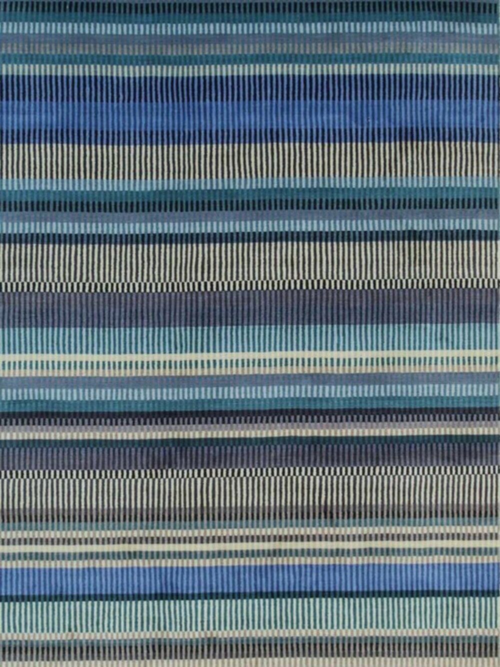 Ocean Blue Handmade Wool Area Rug 4' x 6' Striped Coastal Modern